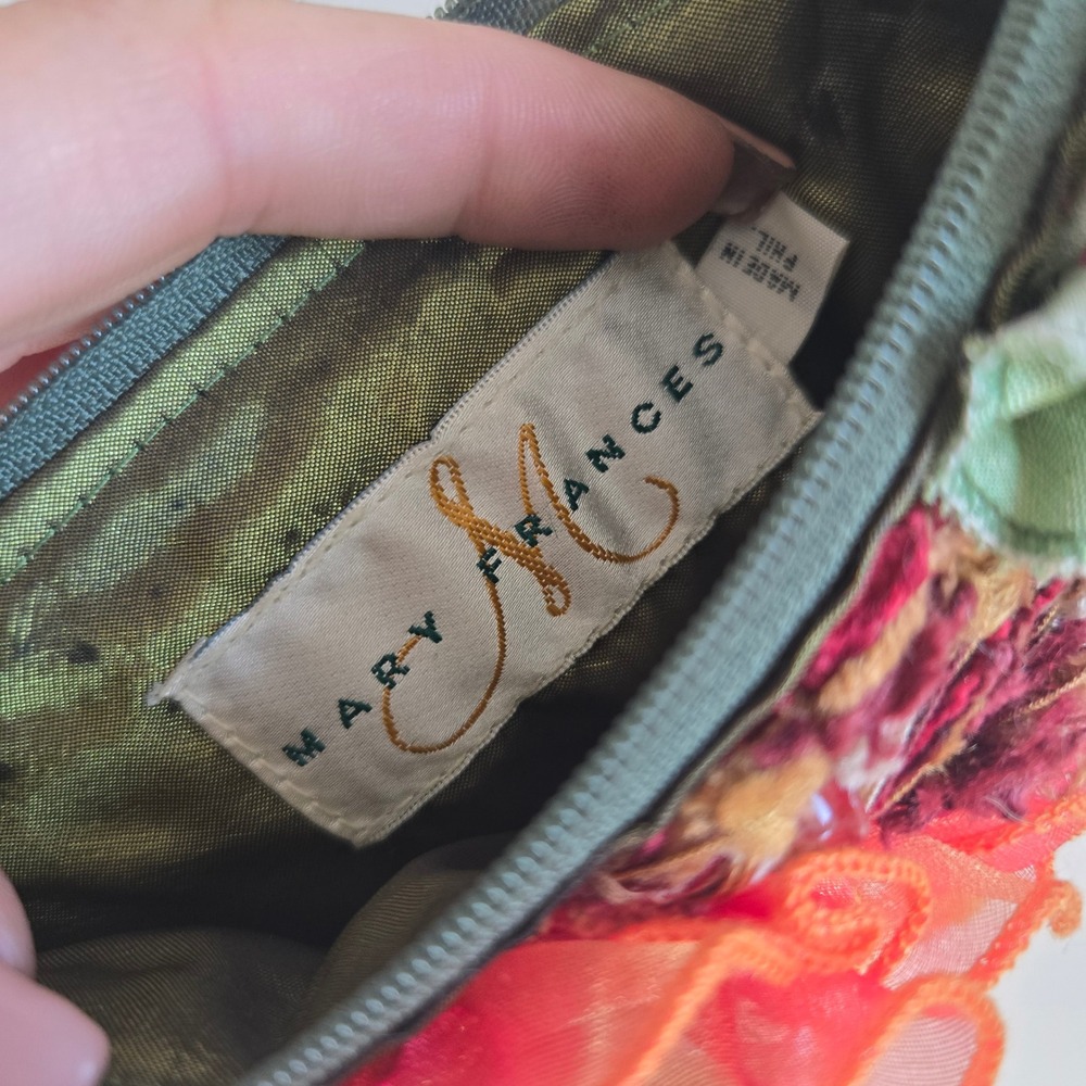 Vtg Mary Frances Small Floral Crossbody Bag Womens Pink Green 3D Flowers - Picture 7 of 7